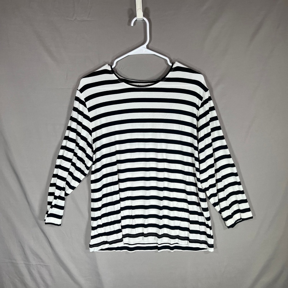 CHICO'S Black Stripped Shirt, Size 3 (XL) 3/4 Sleeve - Fabulous All Season Layer